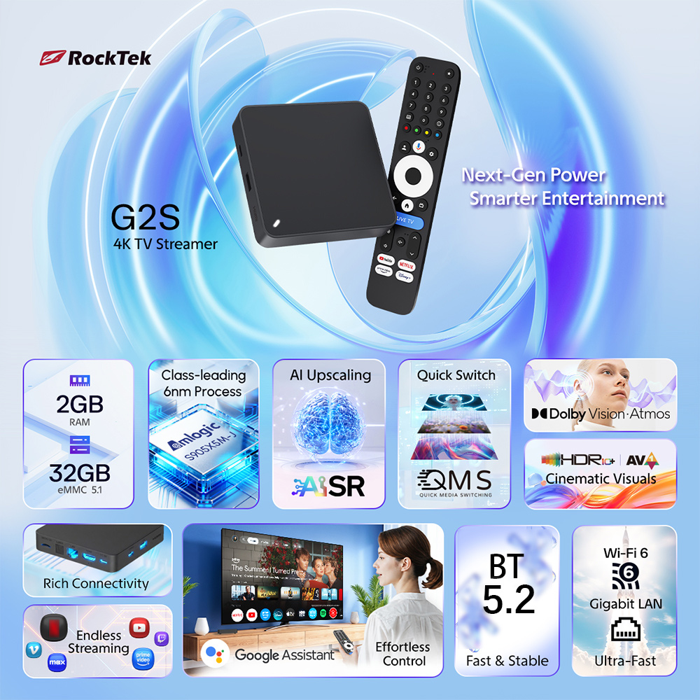 RockTek G2S UHD Google TV Box  - Home Cinema Google ulasan dan harga
