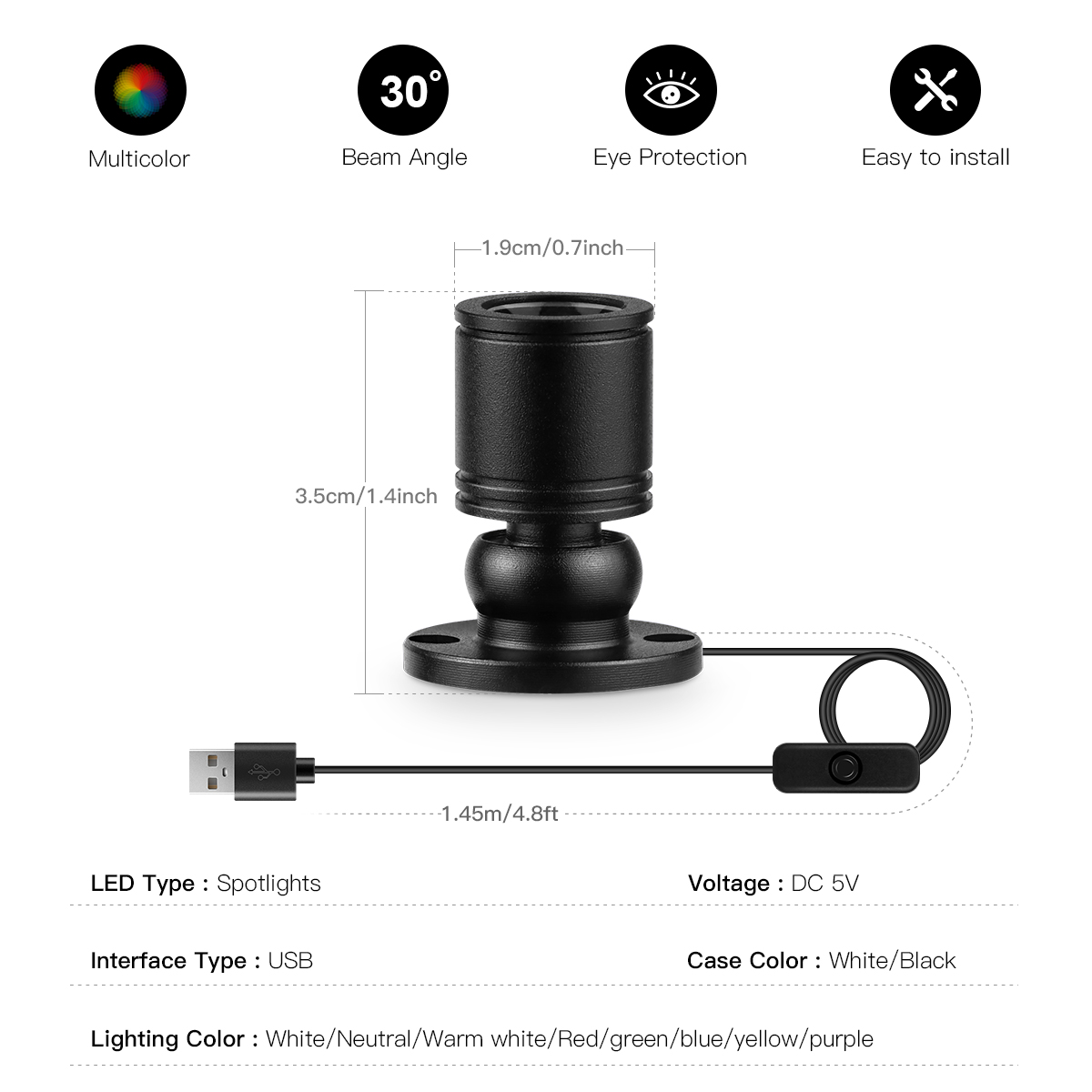 8Colors Mini Spot Light 1W Rot - Home Cinema Led ulasan dan harga