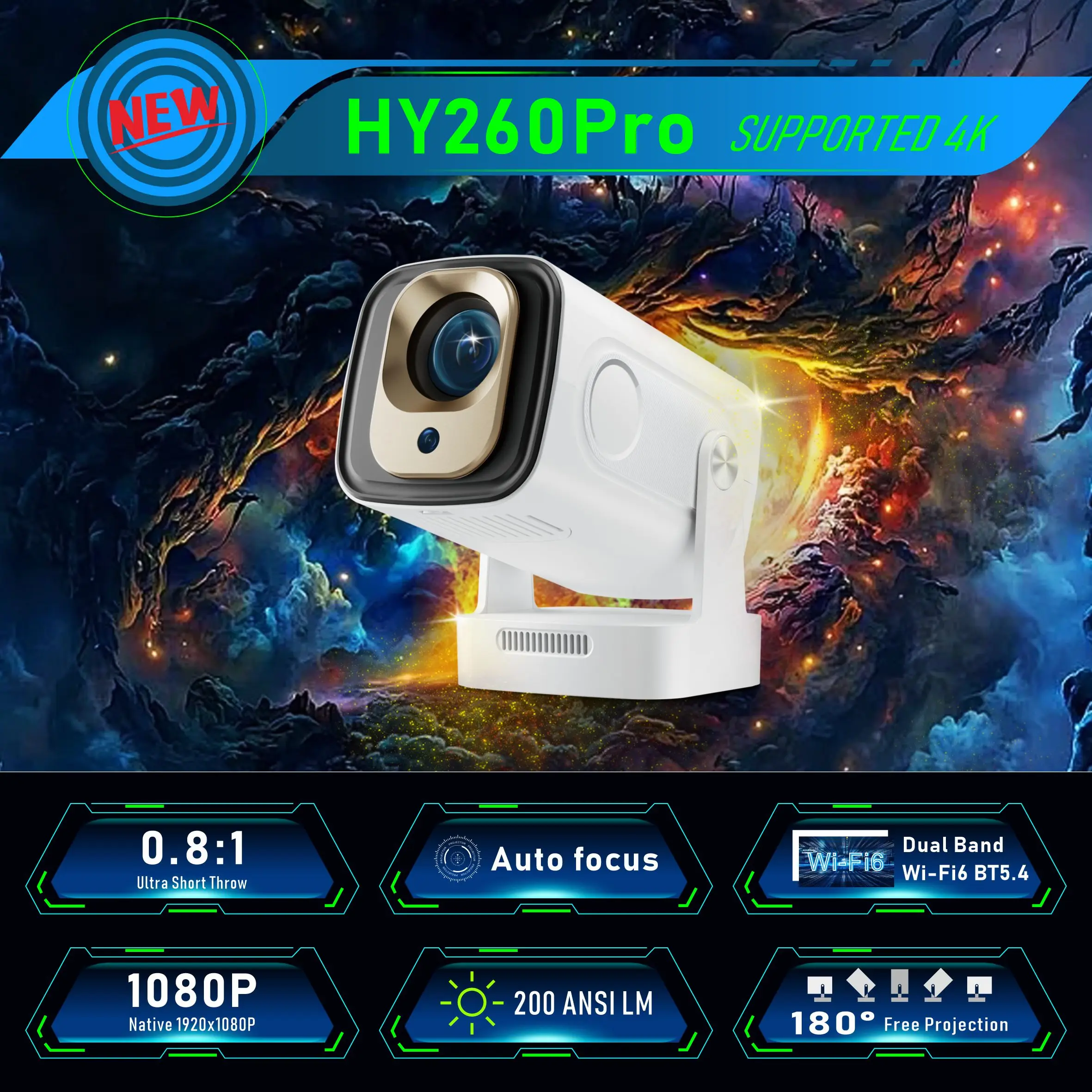 HY260Pro Smart Projector Suppe - Home Cinema Quad ulasan dan harga